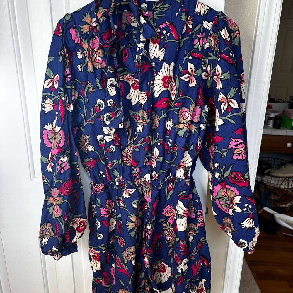 Sezane Floral Jumpsuit in Blue and Pink